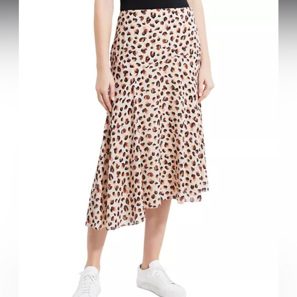 Theory Leopard Print Asymmetrical Silk Midi Skirt